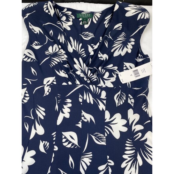 Lauren Ralph Lauren Women's Blue Tropical Leaf Sleeveless Dress SIze 10 SKU 4400 - Picture 5 of 6